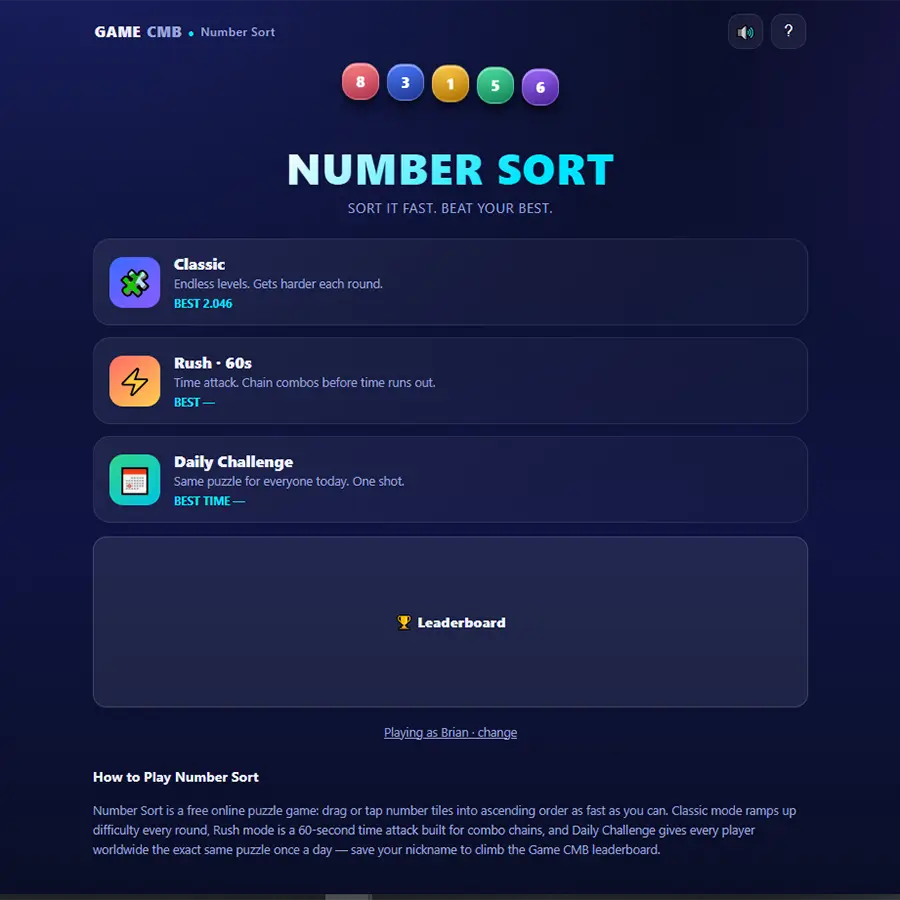 Number sort - mini game free online